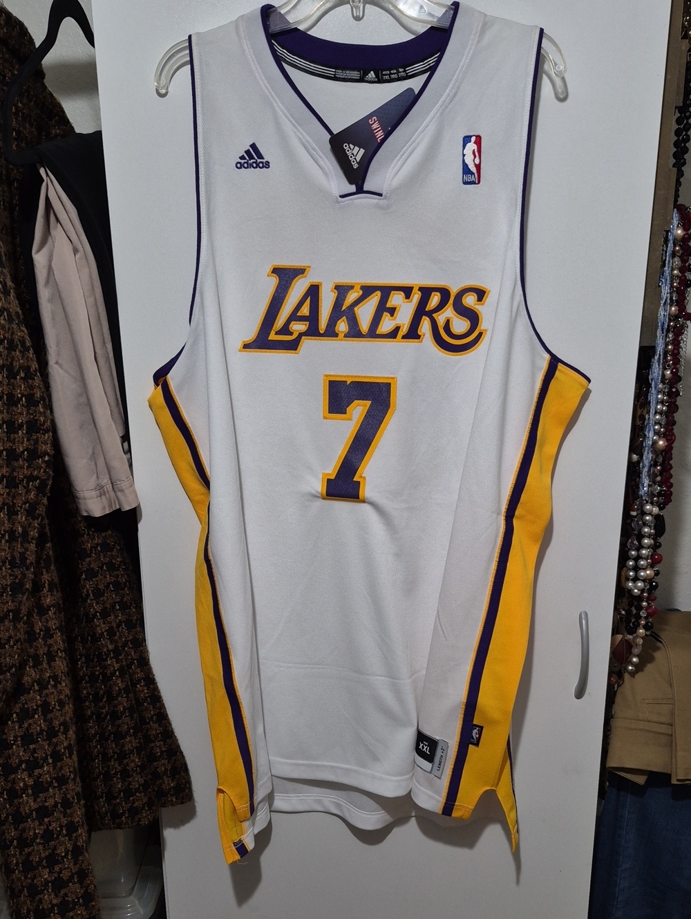 adidas Los Angeles Lakers White Purple Yellow #7 Basketball Jersey Sz XXL